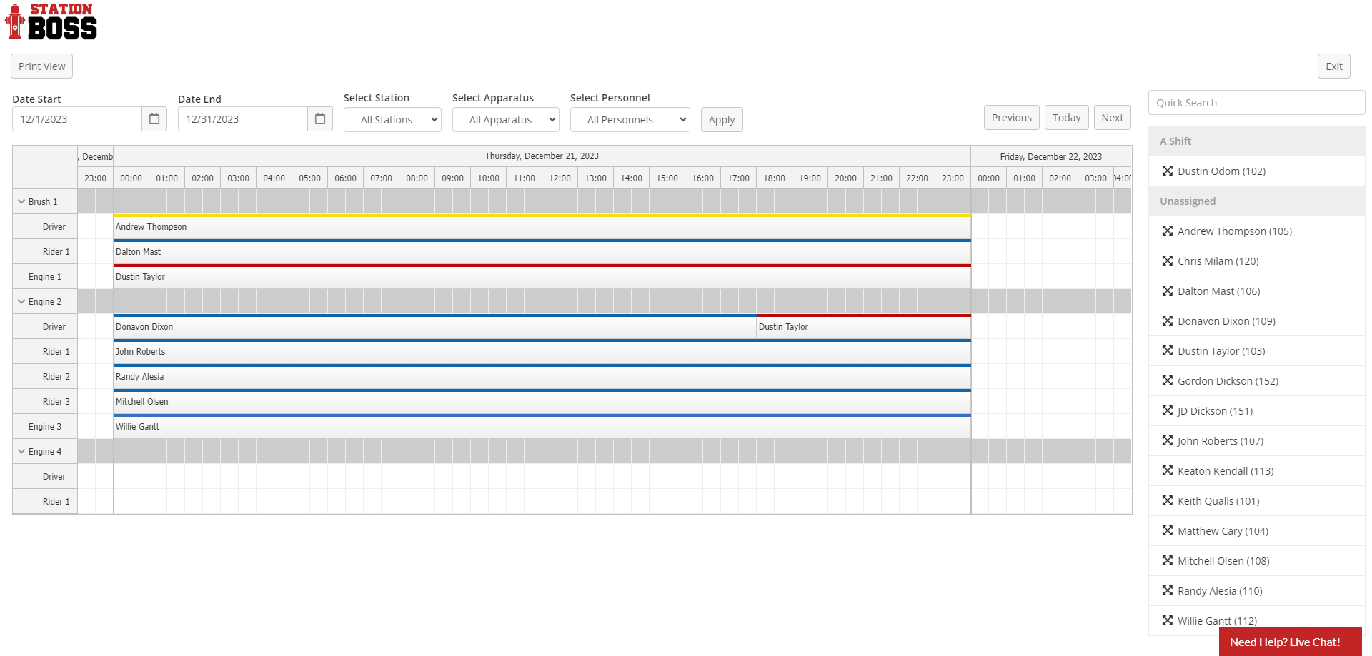 Screenshot of the New Personnel Scheduler Feature